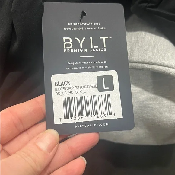 BYLT Premium Basics Black Hooded Drop-Cut Long Sleeve - Picture 4 of 4
